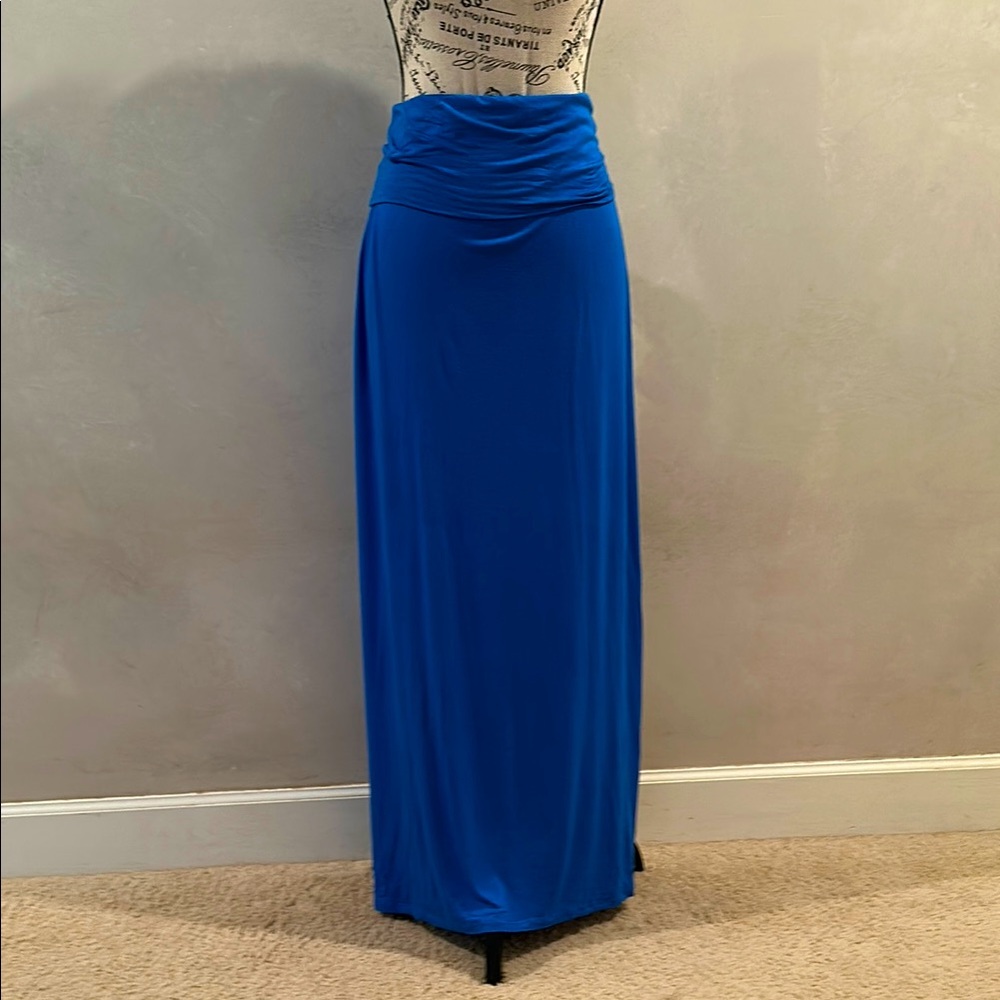 a.n.a Blue Ruched Pencil Maxi Skirt